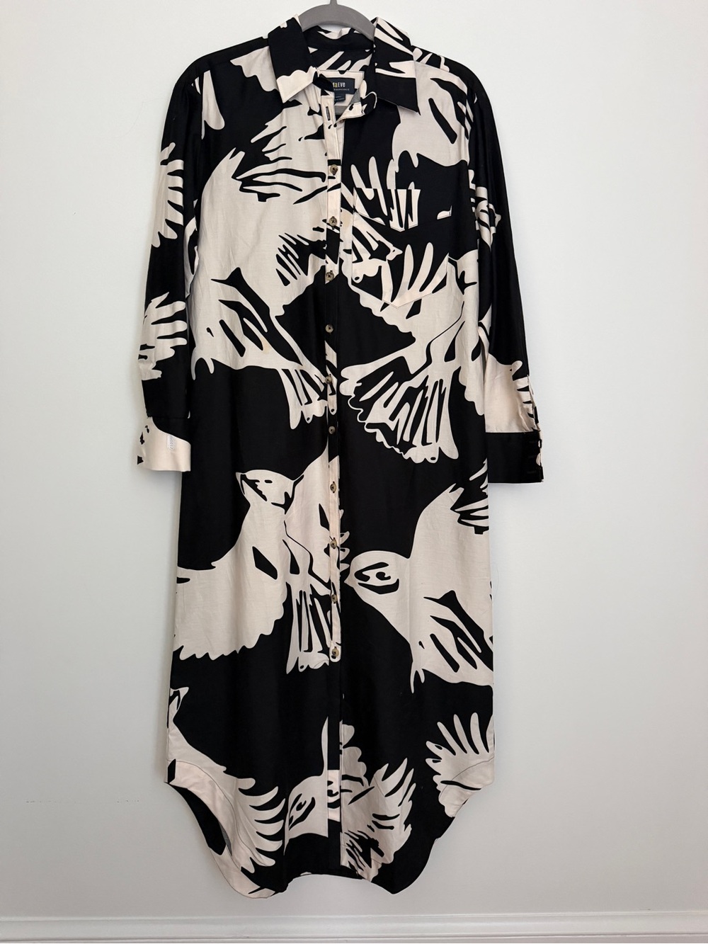 Maeve by Anthropologie Shirt Dress Black Cream Bird Print XS